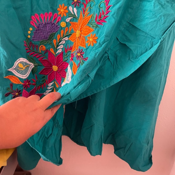 Teal Mexican Embroidered Dress, 1x/2x - Picture 6 of 7